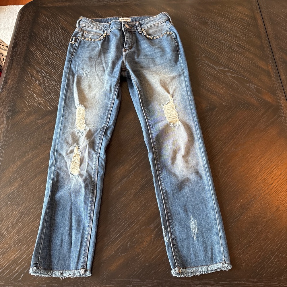 Zadig & Voltaire Eva Studded Distressed Slim Jeans Light Wash Sz 26 luxury demin - Picture 4 of 14